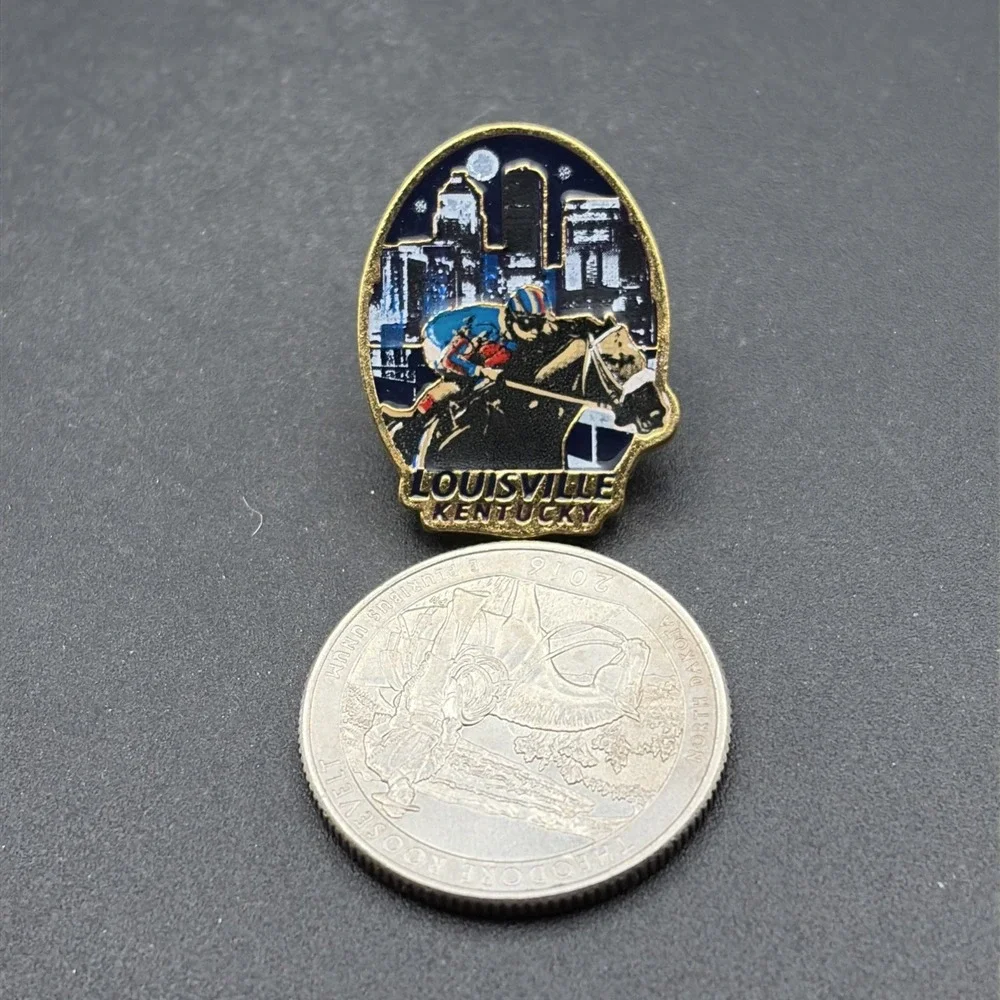 Louisville Kentucky Nighttime Skyline‎ Horse Racing Lapel Hat Pin